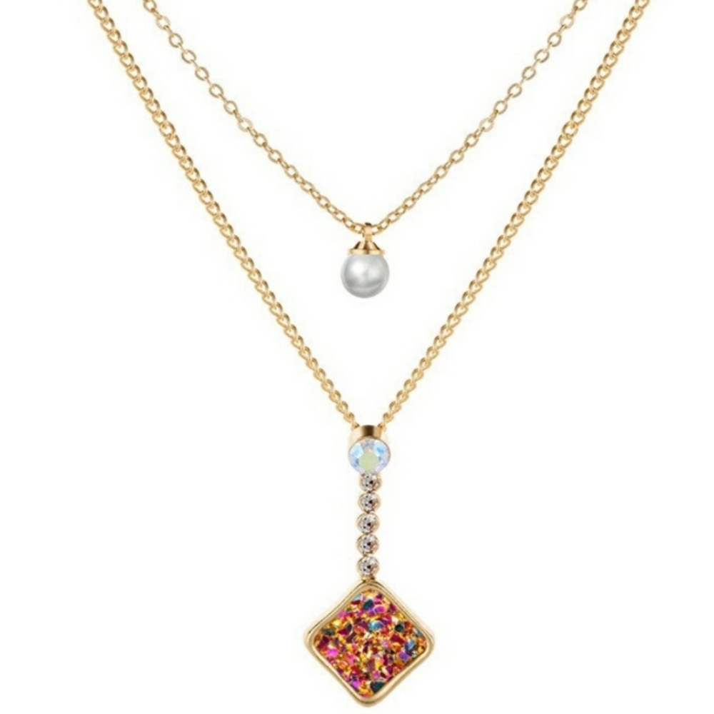 Layered Druzy Necklace - Rust